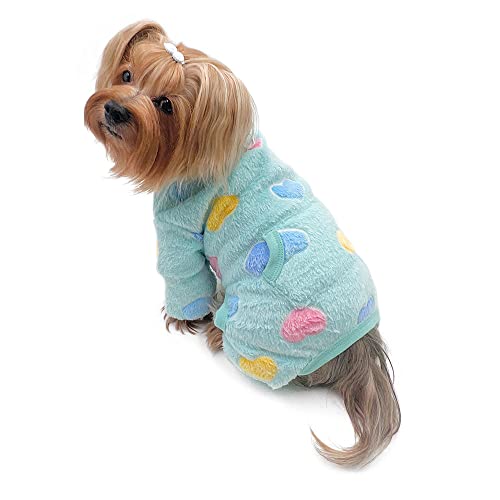 Klippo Rollkragen-Schlafanzug für Hunde/Welpen, ultraweich, Plüsch, bunte Herzen, Blau – L von Klippo