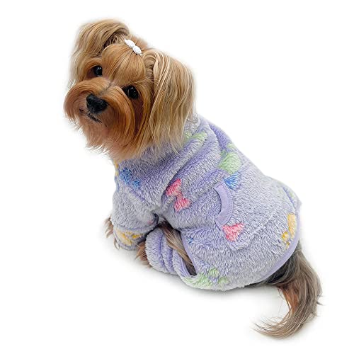 Klippo Rollkragen-Schlafanzug für Hunde/Welpen, ultraweich, Plüsch, bunte Knochen und Pfoten, Größe XS von Klippo