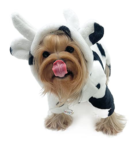 Klippo Ultraweicher Plüsch-Schlafanzug für Hunde/Welpen, Loungewear/Overall/Kostüm, Moo Cow (groß) von Klippo