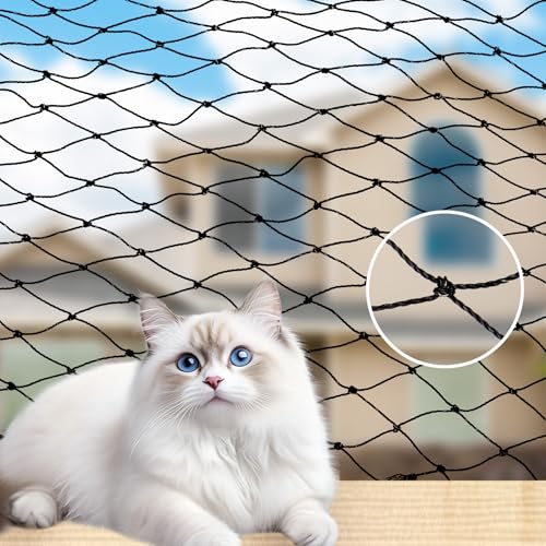 Klmnop Katzennetz, Balkon, 3 x 4 m, Stahlverstärkter Sicherheitsschutz für Haustiere, schützt vor Stürzen, Katzengitterzaun für Balkon, Fenster, Treppe (schwarz) von Klmnop