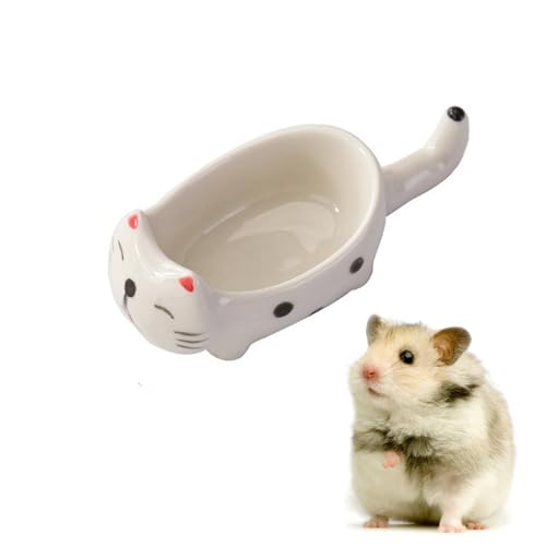 KnocKconK Hamster Futternapf, Keramik Katzenform Wassernapf für Meerschweinchen, Futter- & Wasserschalen für Kleintiere, Keramik Fütterung Trinkschale für Rennmäuse Frettchen Syrische Chinchilla von KnocKconK