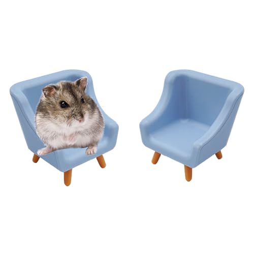 KnocKconK Hamster Mini Kunststoff Stuhl Sofa Kleintier Blau Niedlich Bett Käfig Dekor Foto Spielzeug Relax Habitat Haus Zubehör Schlafunterlage Rest Nest für Hamster Mäuse Ratte (2 Blaue Stühle) von KnocKconK