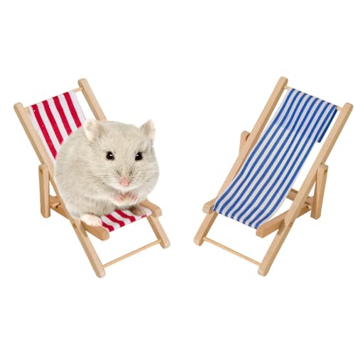 KnocKconK Mini-Strandkorb für Hamster, Kleintiere, blau, rot, niedliches Bett, Käfigdekoration, Fotospielzeug, Entspannungs-Habitat-Hauszubehör, Schlafunterlage für Hamster, Mäuse, Ratten, 2 Stück von KnocKconK