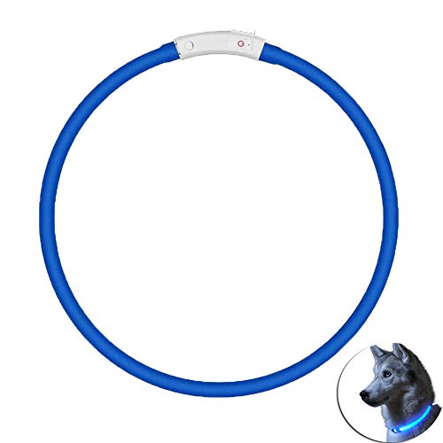 USB Wiederaufladbar Hundehalsband Leuchtend, Leuchtendes Hundehalsband, Beleuchtetes Hundehalsband mit 3 Leuchtenden Modi und Einstellbarer Größe, für Kleine Mittelgroße Hunde und Katzen, 70 cm (Blau) von Knowing