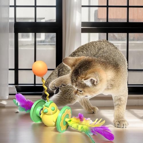 Knowlife Katzenangel Mit Federn | Kükenform Angelstab Mit Wackelpuppe - Interaktives Katzenspielzeug Mit Spielball Für Drinnen Draußen Garten Reisen Zuhause Wohnung von Knowlife