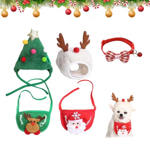 Adorable Christmas Tree Pom-Pom Hat, Funny Soft Pet Hat for Dogs Party Plush Headgear, Pet Christmas Hat, for Pets Dog Cat Xmas Costume Set (A*2, L) von Knubbuf