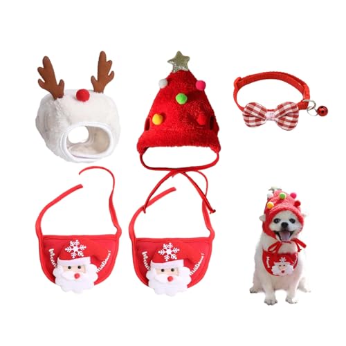 Adorable Christmas Tree Pom-Pom Hat, Funny Soft Pet Hat for Dogs Party Plush Headgear, Pet Christmas Hat, for Pets Dog Cat Xmas Costume Set (C*2, S) von Knubbuf