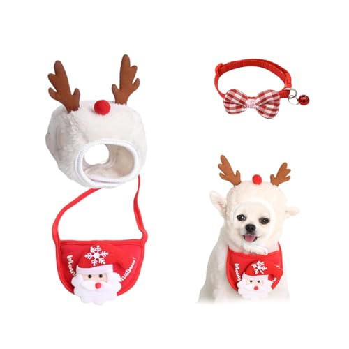 Adorable Christmas Tree Pom-Pom Hat, Funny Soft Pet Hat for Dogs Party Plush Headgear, Pet Christmas Hat, for Pets Dog Cat Xmas Costume Set (White, L) von Knubbuf