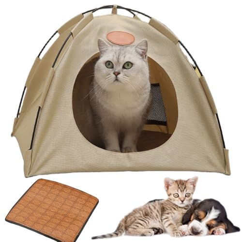 Katzen KüHlzelt, AbküHlung füR Katzen, Hundezelt Outdoor, KüHlzelt füR Katzen, Pfoten-Bedarf Premium Katzen KüHlzelt, Waschbar & Leicht (Cremeweiß, L (bis zu 15 Katzen)) von Knubbuf