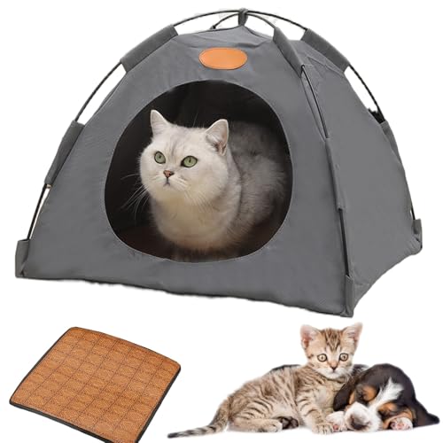 Katzen KüHlzelt, AbküHlung füR Katzen, Hundezelt Outdoor, KüHlzelt füR Katzen, Pfoten-Bedarf Premium Katzen KüHlzelt, Waschbar & Leicht (Grau, L (bis zu 15 Katzen)) von Knubbuf