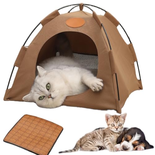 Katzen KüHlzelt, AbküHlung füR Katzen, Hundezelt Outdoor, KüHlzelt füR Katzen, Pfoten-Bedarf Premium Katzen KüHlzelt, Waschbar & Leicht (Kaffee, L (bis zu 15 Katzen)) von Knubbuf