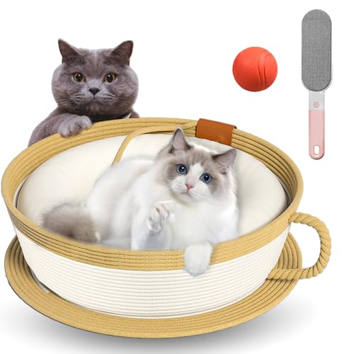 Katzennest – Kaffeetassen-förmiges Katzenkorb-Pad, Kaffeetassen-Kratzkissen, warmes Haustierbett aus Baumwollseil, Kratzmatte für drinnen, zum Spielen und Schlafen im Winter (L(within 20 catties)) von Knubbuf