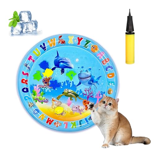 Knubbuf Aquanap Für Katzen, Wassermatte Katzen Kratzfest, Wasserspielmatte Katze Hund, Wassersensor Spielmatte Katzen, Kühlend, Spielerisch & Total Stressfrei (A-65 * 65cm) von Knubbuf