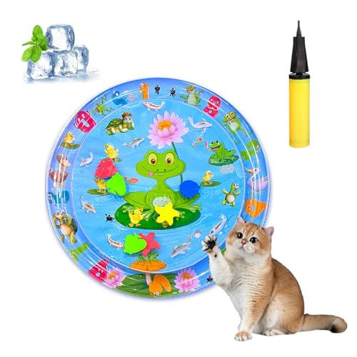 Knubbuf Aquanap Für Katzen, Wassermatte Katzen Kratzfest, Wasserspielmatte Katze Hund, Wassersensor Spielmatte Katzen, Kühlend, Spielerisch & Total Stressfrei (B-65 * 65cm) von Knubbuf