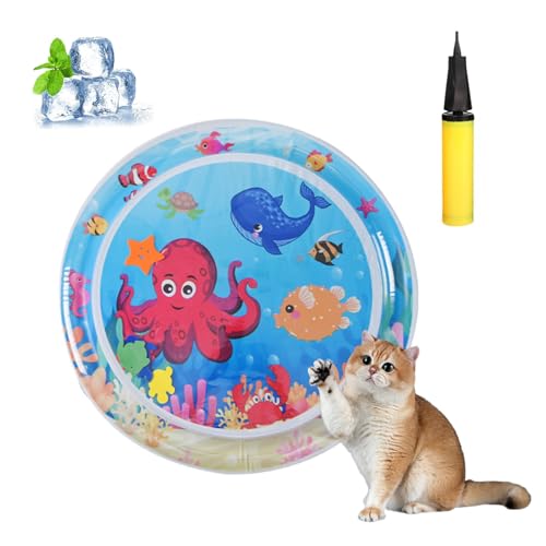 Knubbuf Aquanap Für Katzen, Wassermatte Katzen Kratzfest, Wasserspielmatte Katze Hund, Wassersensor Spielmatte Katzen, Kühlend, Spielerisch & Total Stressfrei (C-65 * 65cm) von Knubbuf