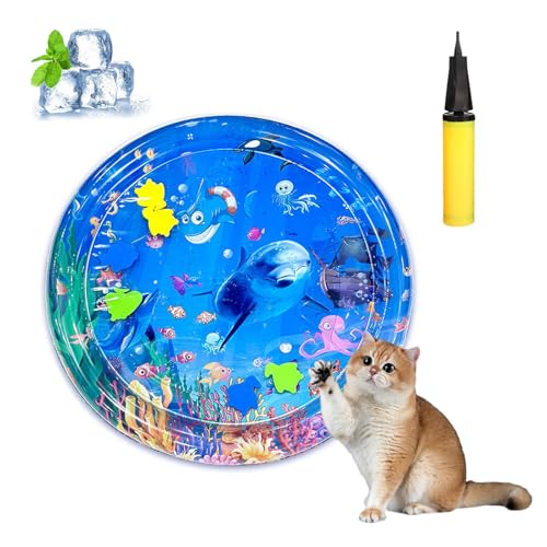 Knubbuf Aquanap Für Katzen, Wassermatte Katzen Kratzfest, Wasserspielmatte Katze Hund, Wassersensor Spielmatte Katzen, Kühlend, Spielerisch & Total Stressfrei (D-65 * 65cm) von Knubbuf