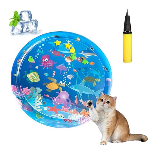 Knubbuf Aquanap Für Katzen, Wassermatte Katzen Kratzfest, Wasserspielmatte Katze Hund, Wassersensor Spielmatte Katzen, Kühlend, Spielerisch & Total Stressfrei (E-100 * 100cm) von Knubbuf
