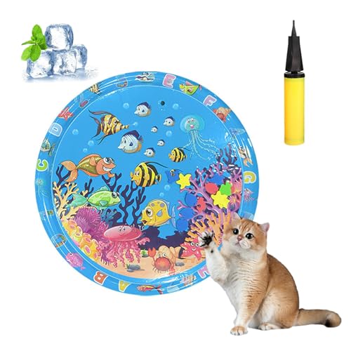 Knubbuf Aquanap Für Katzen, Wassermatte Katzen Kratzfest, Wasserspielmatte Katze Hund, Wassersensor Spielmatte Katzen, Kühlend, Spielerisch & Total Stressfrei (F-100 * 100cm) von Knubbuf