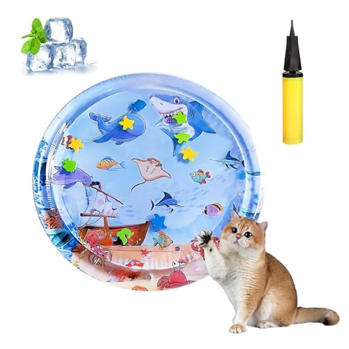 Knubbuf Aquanap Für Katzen, Wassermatte Katzen Kratzfest, Wasserspielmatte Katze Hund, Wassersensor Spielmatte Katzen, Kühlend, Spielerisch & Total Stressfrei (G-100 * 100cm) von Knubbuf