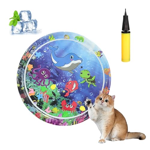 Knubbuf Aquanap Für Katzen, Wassermatte Katzen Kratzfest, Wasserspielmatte Katze Hund, Wassersensor Spielmatte Katzen, Kühlend, Spielerisch & Total Stressfrei (H-100 * 100cm) von Knubbuf