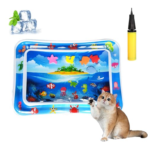 Knubbuf Aquanap Für Katzen, Wassermatte Katzen Kratzfest, Wasserspielmatte Katze Hund, Wassersensor Spielmatte Katzen, Kühlend, Spielerisch & Total Stressfrei (I-65 * 50cm) von Knubbuf