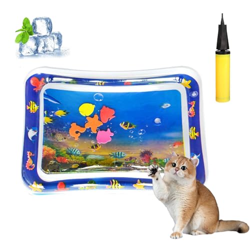 Knubbuf Aquanap Für Katzen, Wassermatte Katzen Kratzfest, Wasserspielmatte Katze Hund, Wassersensor Spielmatte Katzen, Kühlend, Spielerisch & Total Stressfrei (J-65 * 50cm) von Knubbuf