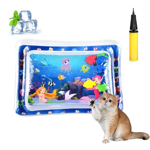 Knubbuf Aquanap Für Katzen, Wassermatte Katzen Kratzfest, Wasserspielmatte Katze Hund, Wassersensor Spielmatte Katzen, Kühlend, Spielerisch & Total Stressfrei (K-65 * 50cm) von Knubbuf