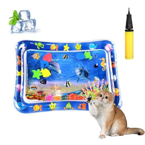 Knubbuf Aquanap Für Katzen, Wassermatte Katzen Kratzfest, Wasserspielmatte Katze Hund, Wassersensor Spielmatte Katzen, Kühlend, Spielerisch & Total Stressfrei (L-65 * 50cm) von Knubbuf