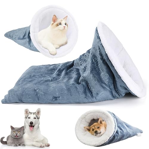 Knubbuf Cat Winter Sleeping Bag, Cat Sleeping Bag for Indoor Cats, Self Warming Cat Sleeping Bag, Soft Plush Large Cat Sack, Pet Sleeping Bag for Cats Small Dogs (1pcs) von Knubbuf