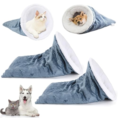 Knubbuf Cat Winter Sleeping Bag, Cat Sleeping Bag for Indoor Cats, Self Warming Cat Sleeping Bag, Soft Plush Large Cat Sack, Pet Sleeping Bag for Cats Small Dogs (2pcs) von Knubbuf