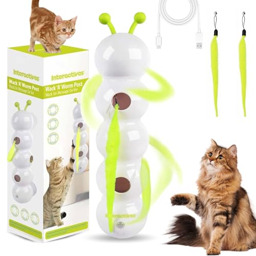 Knubbuf Wusel Wurm, Wuselwurm Katzenspielzeug, Wuselwurm Katze, Wusel Wurm Katzenspielzeug, Interaktives Spielzeug füR Katzen, Mit Federschwanz füR Katzen Jeden Alters (1Pcs) von Knubbuf