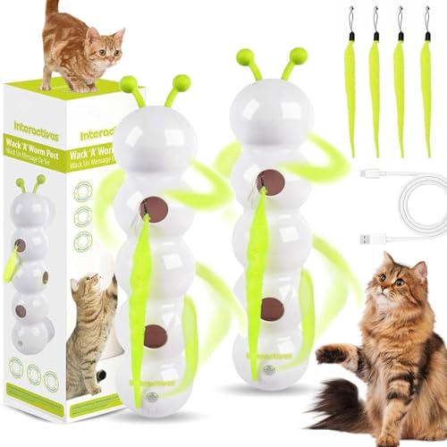 Knubbuf Wusel Wurm, Wuselwurm Katzenspielzeug, Wuselwurm Katze, Wusel Wurm Katzenspielzeug, Interaktives Spielzeug füR Katzen, Mit Federschwanz füR Katzen Jeden Alters (2Pcs) von Knubbuf