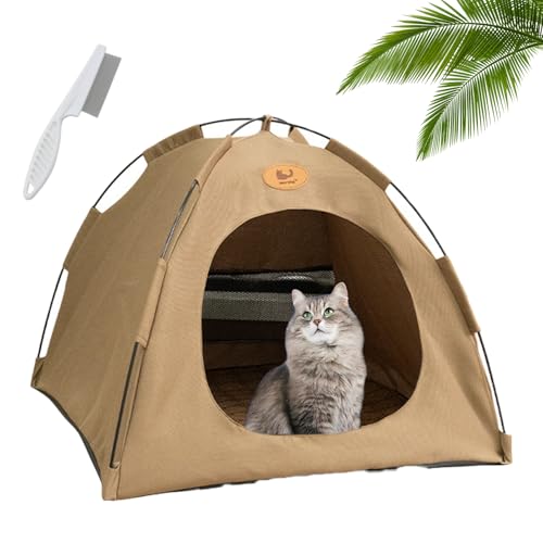 Pfoten-bedarf Katzen Zeltbett, Premium Katzen Kühlzelt, Atmungsaktives, Waschbares Hundehaus mit Kühlmatte für Drinnen Draußen, Wasserdichtes Tipi-Zelt für Kätzchen Welpen (Braun,M:40 x 40 x 38 cm) Pfoten-bedarf Katzen Zeltbett, Premium Katzen Kühlzelt, Atmungsaktives, Waschbares Hundehaus mit Kühlmatte für Drinnen Draußen, Wasserdichtes Tipi-Zelt für Kätzchen Welpen (Braun,M:40 x 40 x 38 cm) von Knubbuf