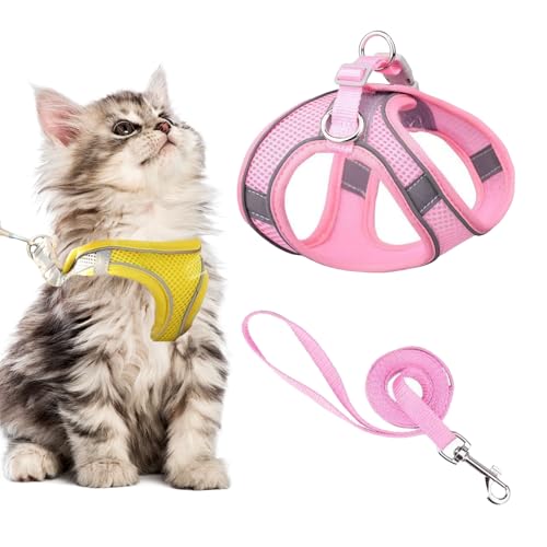 Stimulicat Cat Harness, Stimuli Cat Harness and Lead Set, Adjustable Reflective Kitten Walking Vest with Leash Cats Collar, Soft Mesh Vest for Small Medium Cats Pets Walking (Style A,S) von Knubbuf