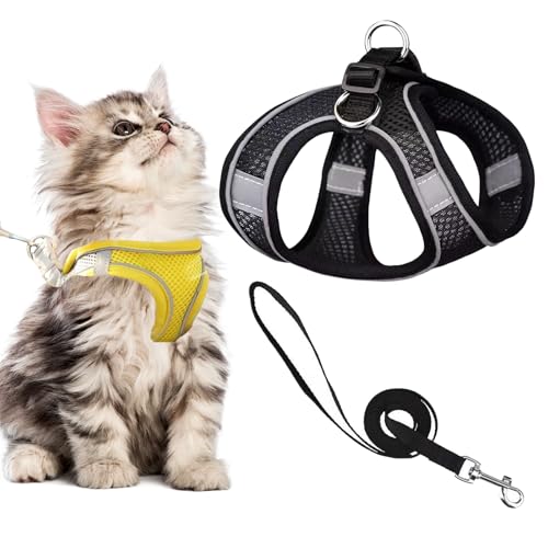 Stimulicat Cat Harness, Stimuli Cat Harness and Lead Set, Adjustable Reflective Kitten Walking Vest with Leash Cats Collar, Soft Mesh Vest for Small Medium Cats Pets Walking (Style B,L) von Knubbuf