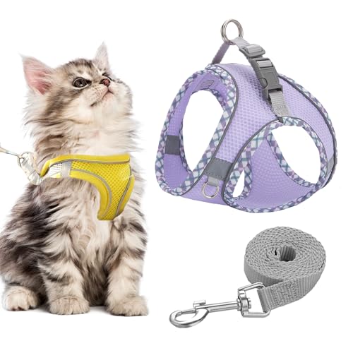 Stimulicat Cat Harness, Stimuli Cat Harness and Lead Set, Adjustable Reflective Kitten Walking Vest with Leash Cats Collar, Soft Mesh Vest for Small Medium Cats Pets Walking (Style C,L) von Knubbuf
