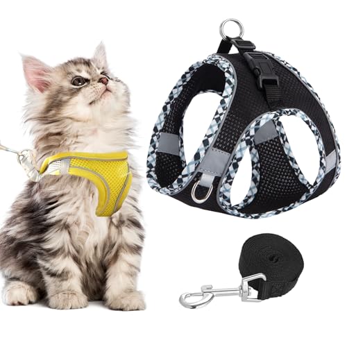Stimulicat Cat Harness, Stimuli Cat Harness and Lead Set, Adjustable Reflective Kitten Walking Vest with Leash Cats Collar, Soft Mesh Vest for Small Medium Cats Pets Walking (Style D,XS) von Knubbuf