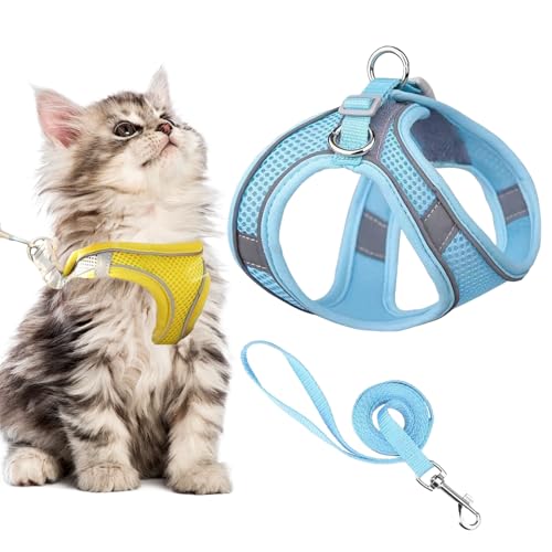 Stimulicat Cat Harness, Stimuli Cat Harness and Lead Set, Adjustable Reflective Kitten Walking Vest with Leash Cats Collar, Soft Mesh Vest for Small Medium Cats Pets Walking (Style E,XS) von Knubbuf