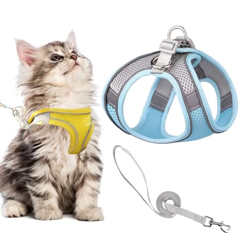 Stimulicat Cat Harness, Stimuli Cat Harness and Lead Set, Adjustable Reflective Kitten Walking Vest with Leash Cats Collar, Soft Mesh Vest for Small Medium Cats Pets Walking (Style F,L) von Knubbuf