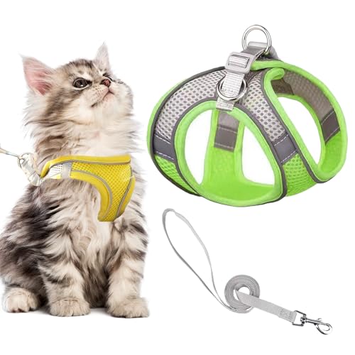 Stimulicat Cat Harness, Stimuli Cat Harness and Lead Set, Adjustable Reflective Kitten Walking Vest with Leash Cats Collar, Soft Mesh Vest for Small Medium Cats Pets Walking (Style H,XS) von Knubbuf