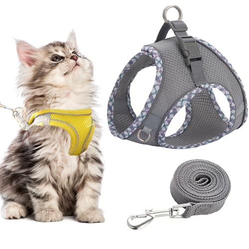 Stimulicat Cat Harness, Stimuli Cat Harness and Lead Set, Adjustable Reflective Kitten Walking Vest with Leash Cats Collar, Soft Mesh Vest for Small Medium Cats Pets Walking (Style I,M) von Knubbuf