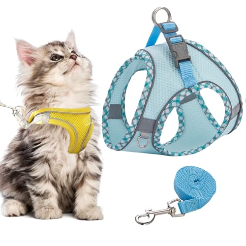 Stimulicat Cat Harness, Stimuli Cat Harness and Lead Set, Adjustable Reflective Kitten Walking Vest with Leash Cats Collar, Soft Mesh Vest for Small Medium Cats Pets Walking (Style J,XS) von Knubbuf