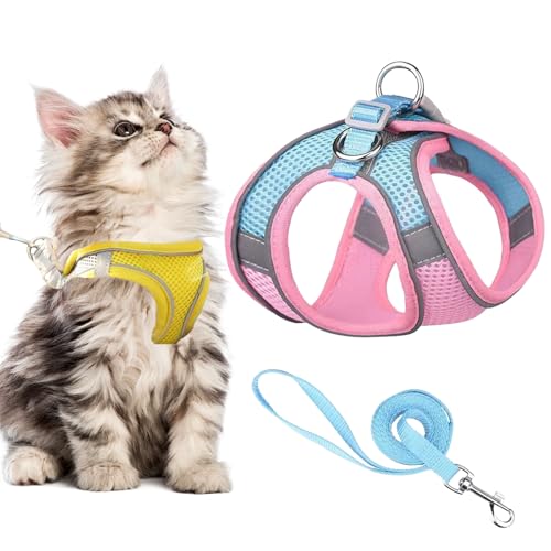 Stimulicat Cat Harness, Stimuli Cat Harness and Lead Set, Adjustable Reflective Kitten Walking Vest with Leash Cats Collar, Soft Mesh Vest for Small Medium Cats Pets Walking (Style L,M) von Knubbuf