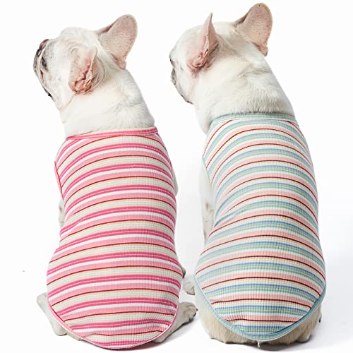 Knuffelen Hunde-Shirts, Weste, Baumwolle, gestreiftes T-Shirt, ärmellos, dehnbar, Haustierkleidung für kleine Hunde, 2 Stück, weich, atmungsaktiv, Welpen-Tanktop für Katzen, Größe XS, Rosa, Rosa Knuffelen Hunde-Shirts, Weste, Baumwolle, gestreiftes T-Shirt, ärmellos, dehnbar, Haustierkleidung für kleine Hunde, 2 Stück, weich, atmungsaktiv, Welpen-Tanktop für Katzen, Größe XS, Rosa, Rosa von Knuffelen