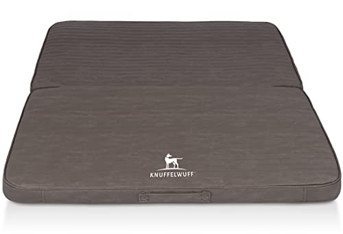 Knuffelwuff Faltbare Reisematte Orthopädisch Roanoke Hundematte aus Laser gestepptem Kunstleder 140 x 120cm Braungrau - Abnehmbarer Bezug - waschbar - für große, mittelgroße und kleine Hunde von Knuffelwuff