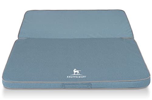 Knuffelwuff Faltbare Reisematte Orthopädisch Tacoma Hundematte aus Velours mit Handwebcharakter 120 x 100cm Hellblau - Abnehmbarer Bezug - waschbar - für große, mittelgroße und kleine Hunde von Knuffelwuff