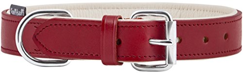 Knuffelwuff 13958-014 Weiches Lederhalsband, Hundehalsband Basic Plus, rot von Knuffelwuff