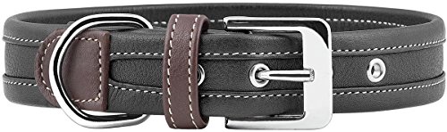 Knuffelwuff 13992-006 Weiches Lederhalsband Hund Hundehalsband Midpines, 40-47cm, schwarz von Knuffelwuff