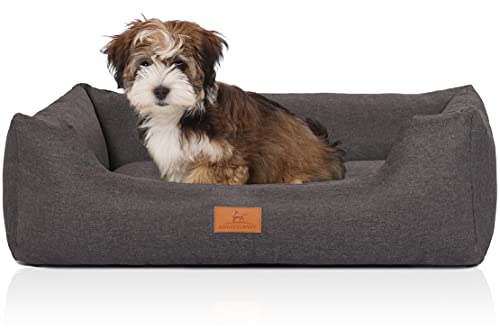 Knuffelwuff Hundebett Lotte aus Velours mit feinem Handwebcharakter XXL 120 x 85cm Grau - abnehmbarer Bezug - waschbar - für große, mittelgroße und kleine Hunde von Knuffelwuff