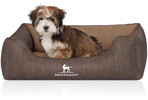 Knuffelwuff Orthopädisches Hundebett Outlander aus Laser-gestepptem Kunstleder M-L 85 x 63cm Coffee/Braun von Knuffelwuff